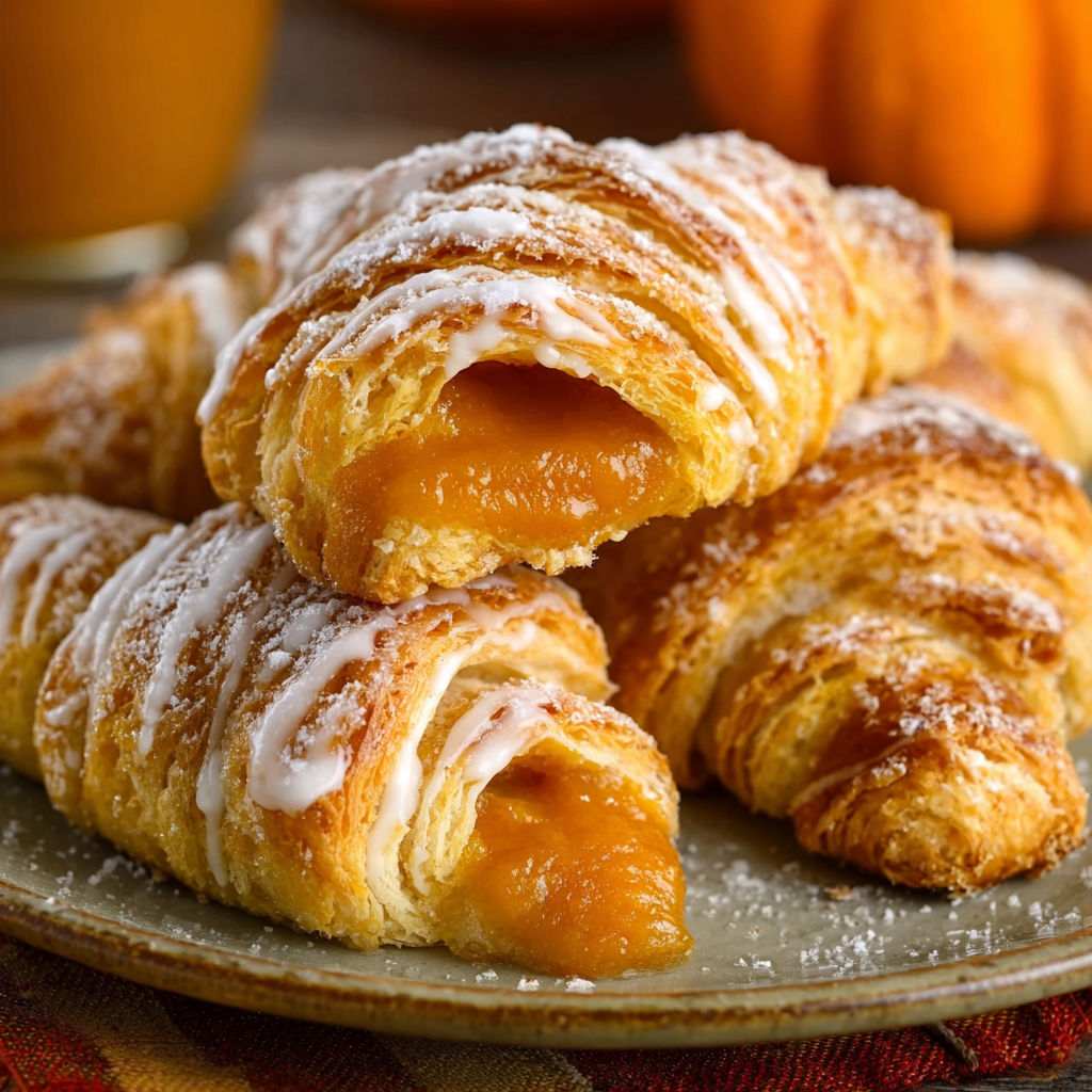 A plate of Pumpkin Pie Crescents, a delicious dessert, is presented on a dining table.