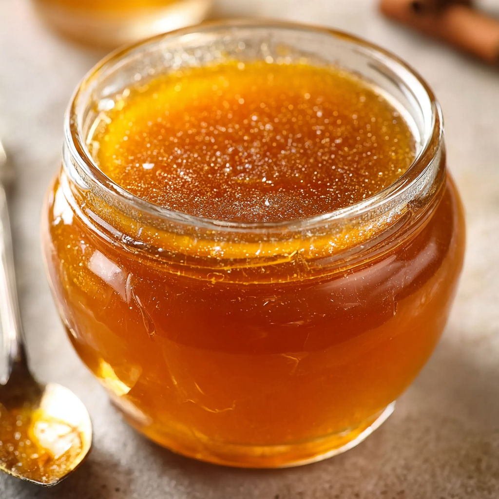 A jar of Pumpkin Syrup is displayed on a table, ready to be used in various recipes.