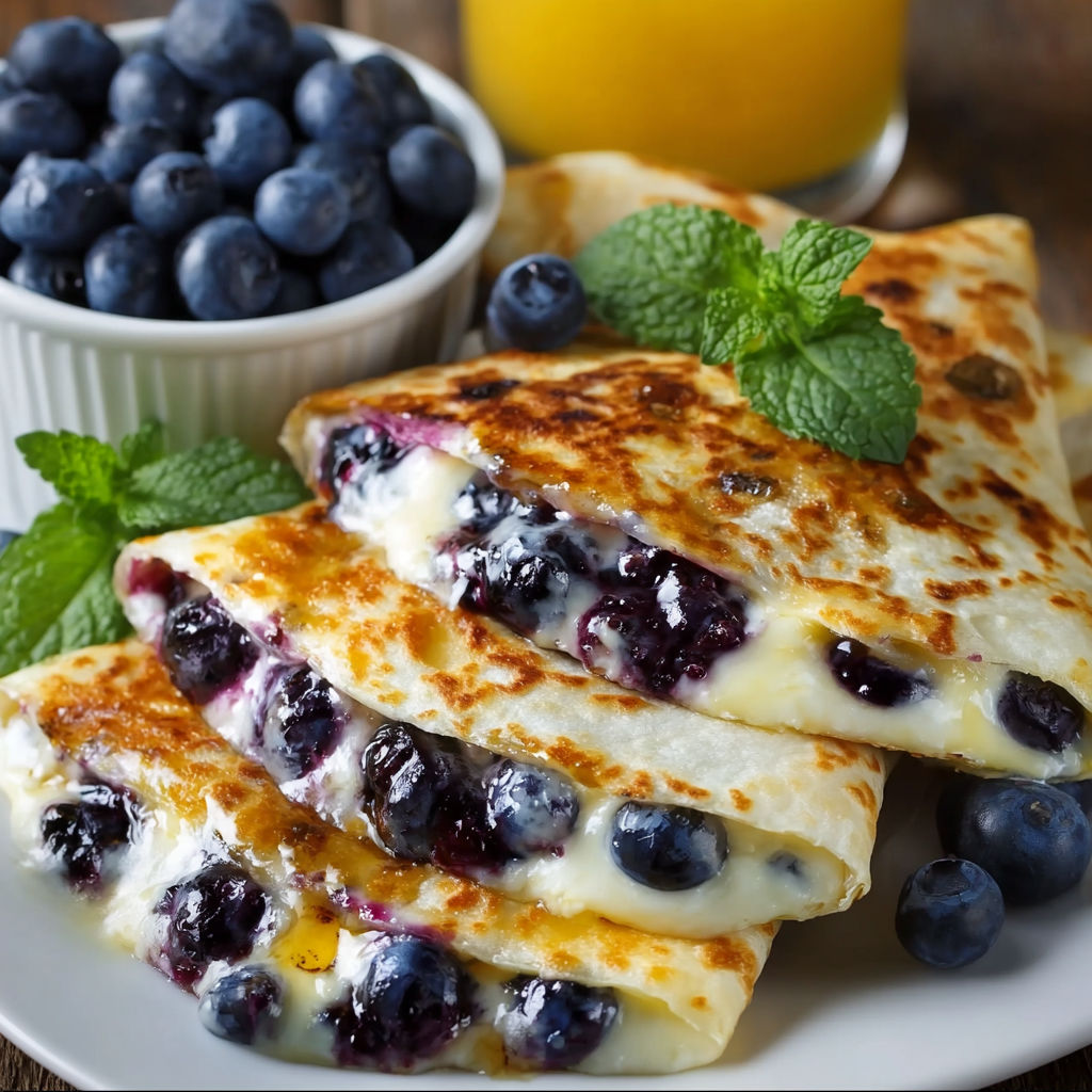 A plate of delicious blueberry and cheese quesadillas.