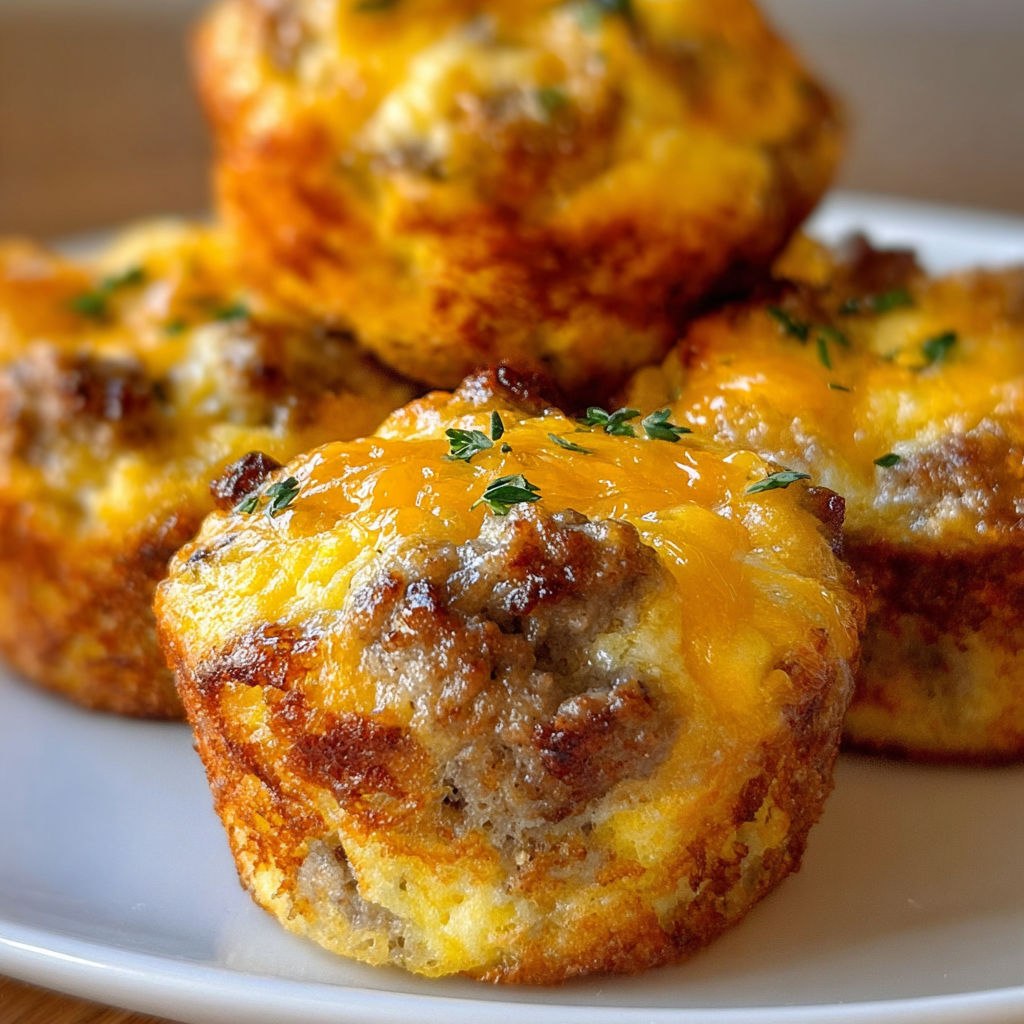 A plate of mini meat and cheese quiches.