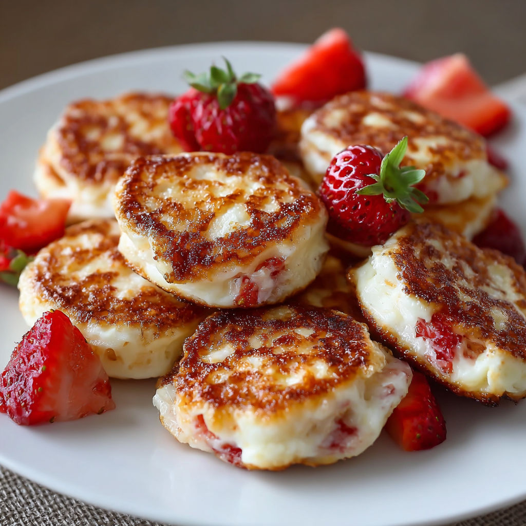 A plate of Strawberry Cottage Cheese Bites.