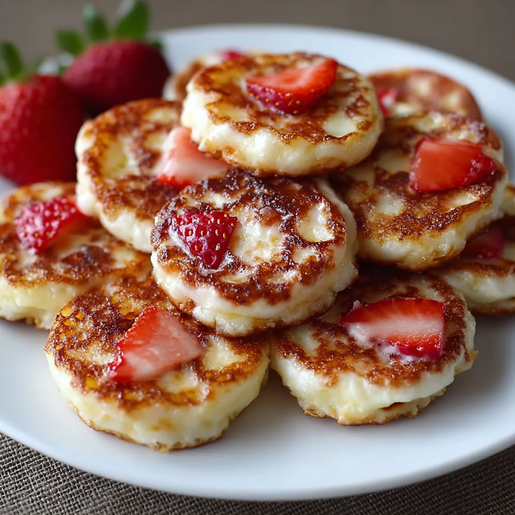 A plate of Strawberry Cottage Cheese Bites is displayed on a table.