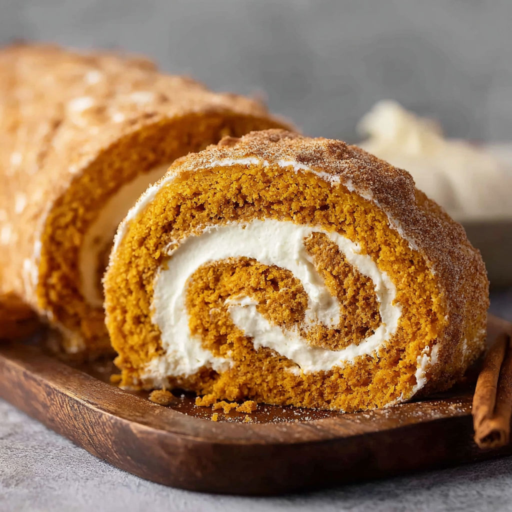 A delicious orange roll with white frosting and cinnamon on top, sitting on a wooden cutting board.