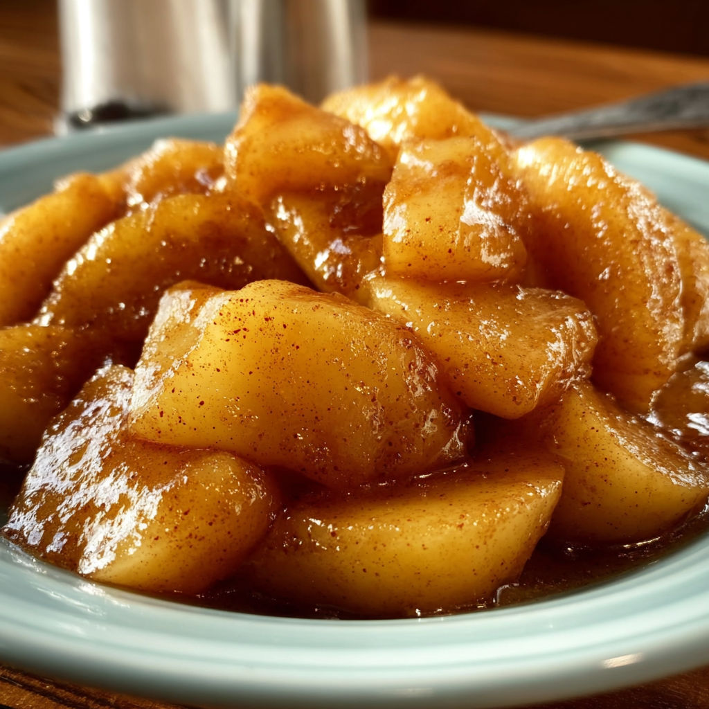 A plate of slow cooker Cracker Barrel Fried Apples.