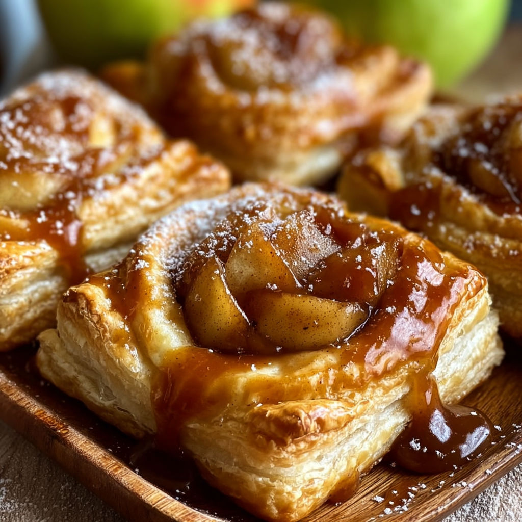 A plate of apple fritters with caramel sauce drizzled on top.