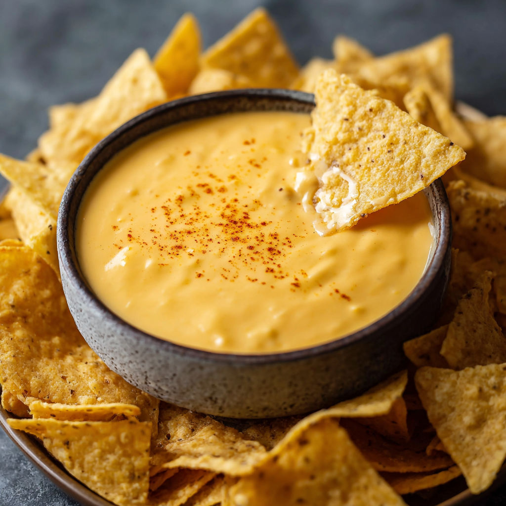 A bowl of Taco Bell Nacho Cheese sits on a plate with chips.