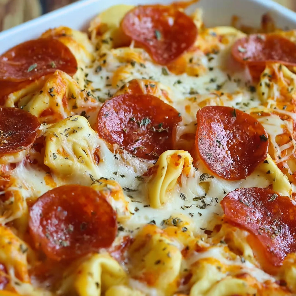 A delicious pepperoni and cheese pasta dish.