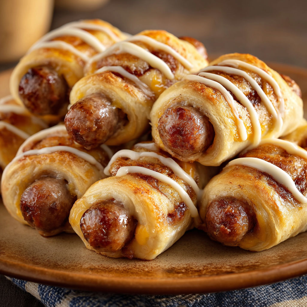 A plate of sausage wrapped in dough, ready to be baked.