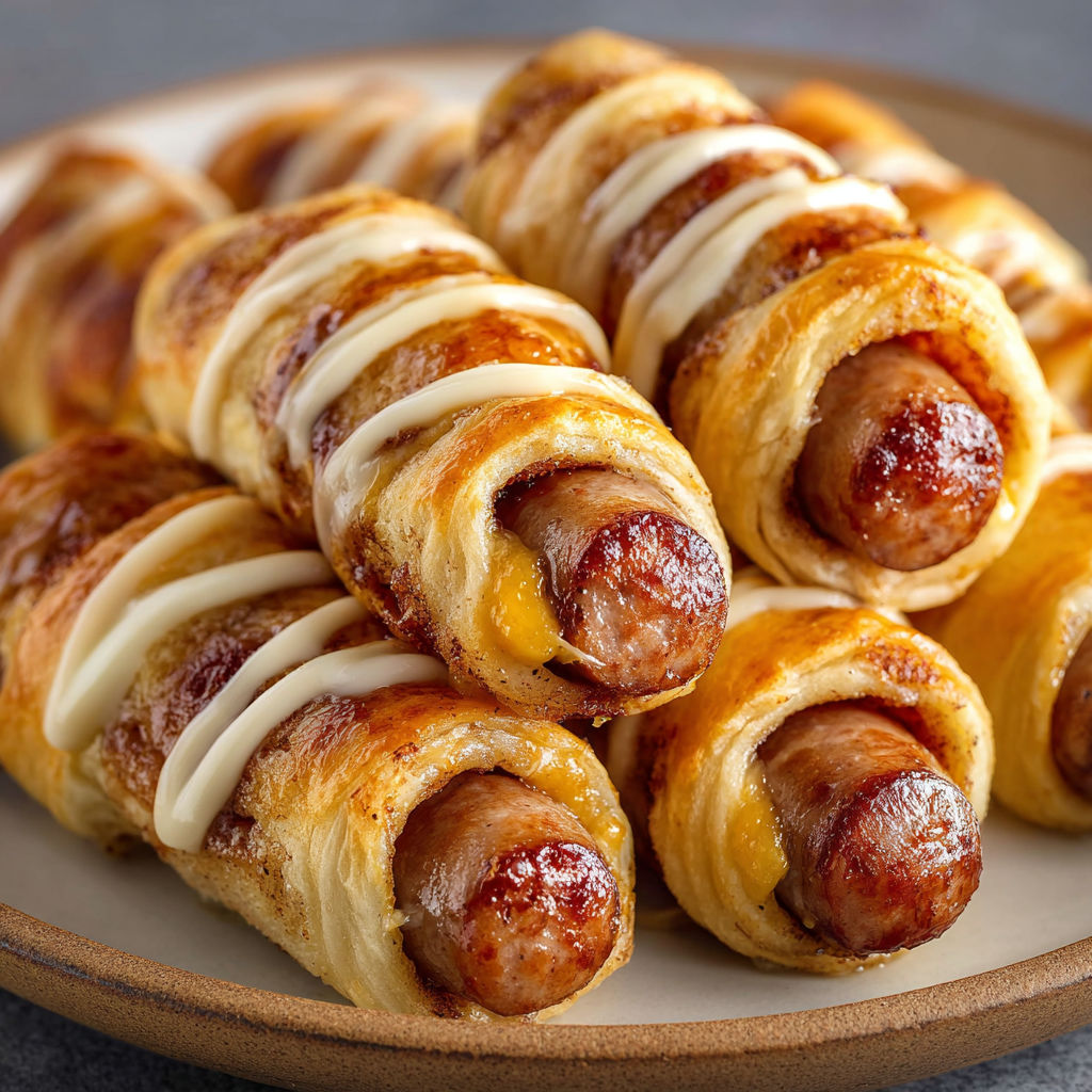 A plate of hot dogs wrapped in dough, ready to be baked.