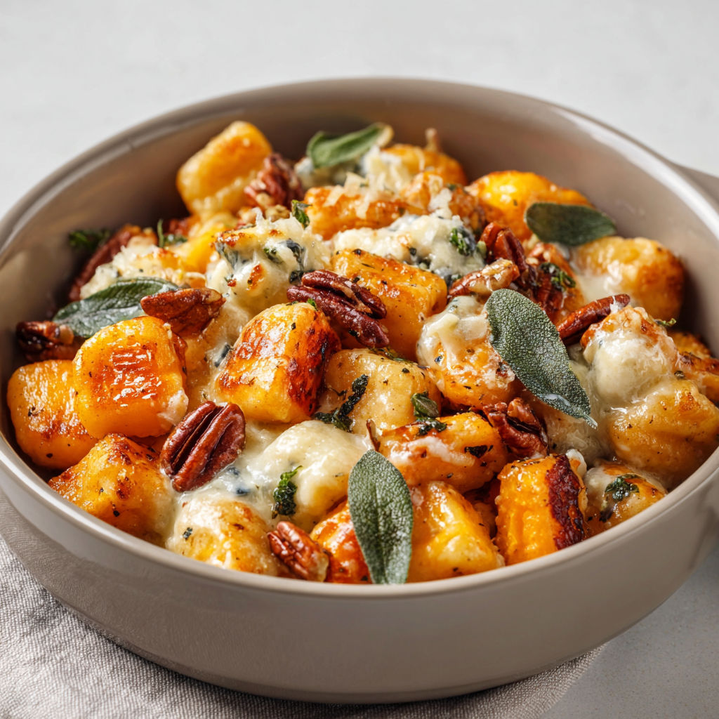 A bowl of pasta with cheese and roasted vegetables.