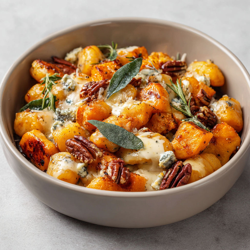 A bowl filled with a delicious pasta dish, topped with cheese and roasted nuts, sits on a table.