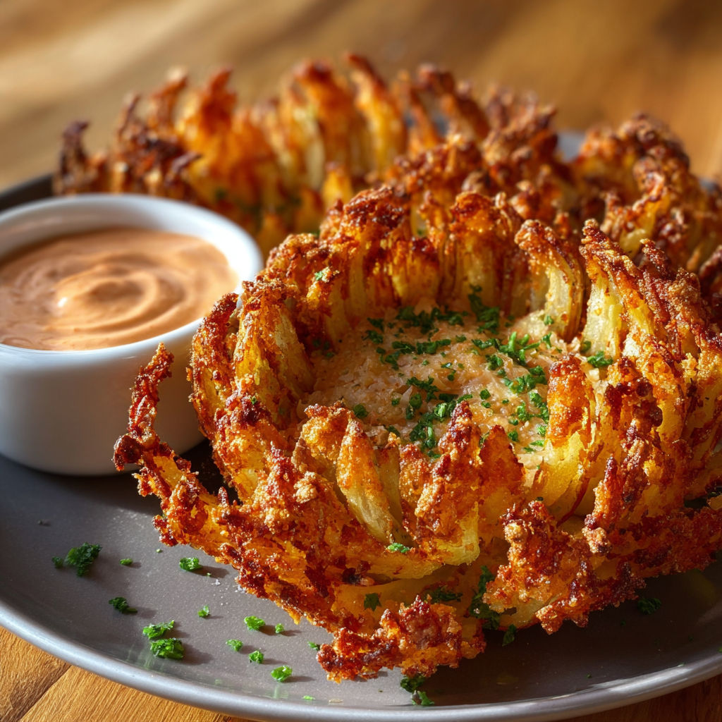 A plate of roasted onions with a dipping sauce.