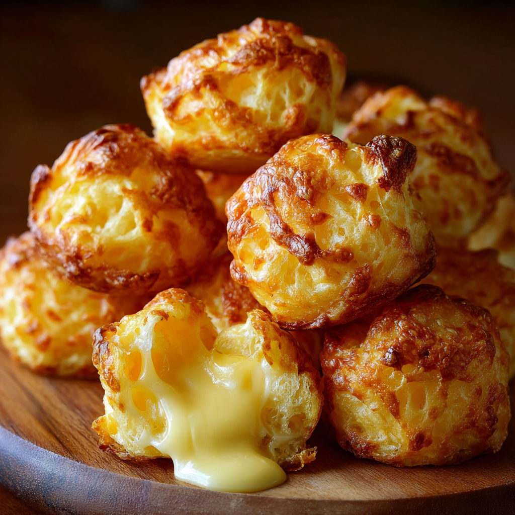 A plate of mashed potato cheese puffs with a dollop of cheese on top.