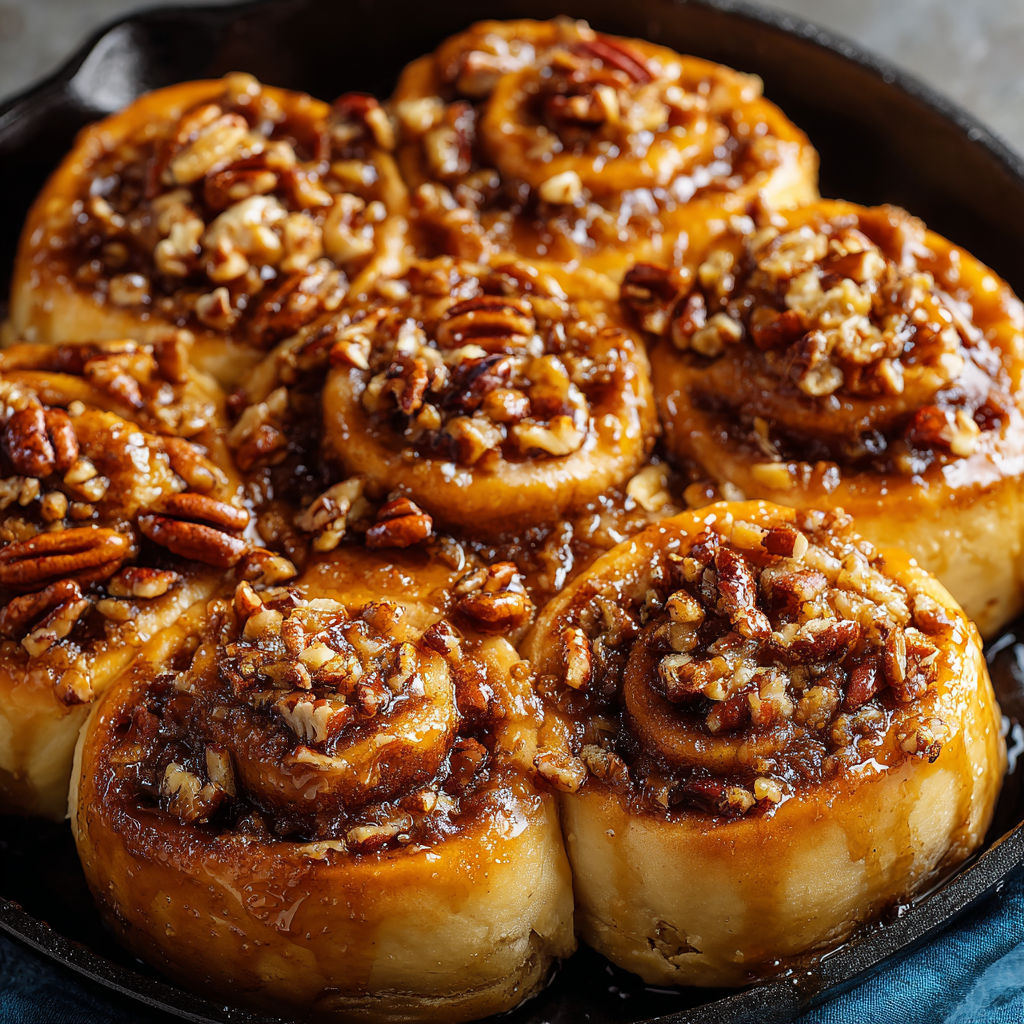 A pan of Maple Pecan Sticky Buns is ready to be served.