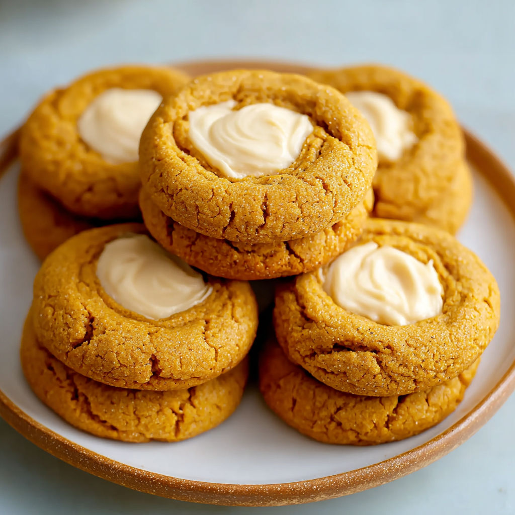 A plate of orange cookies with white frosting on top.
