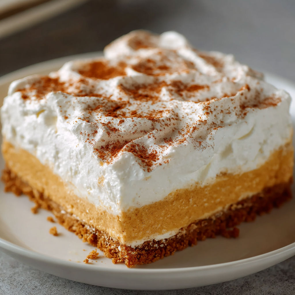 A slice of caramel cake with white frosting and cinnamon sprinkled on top.