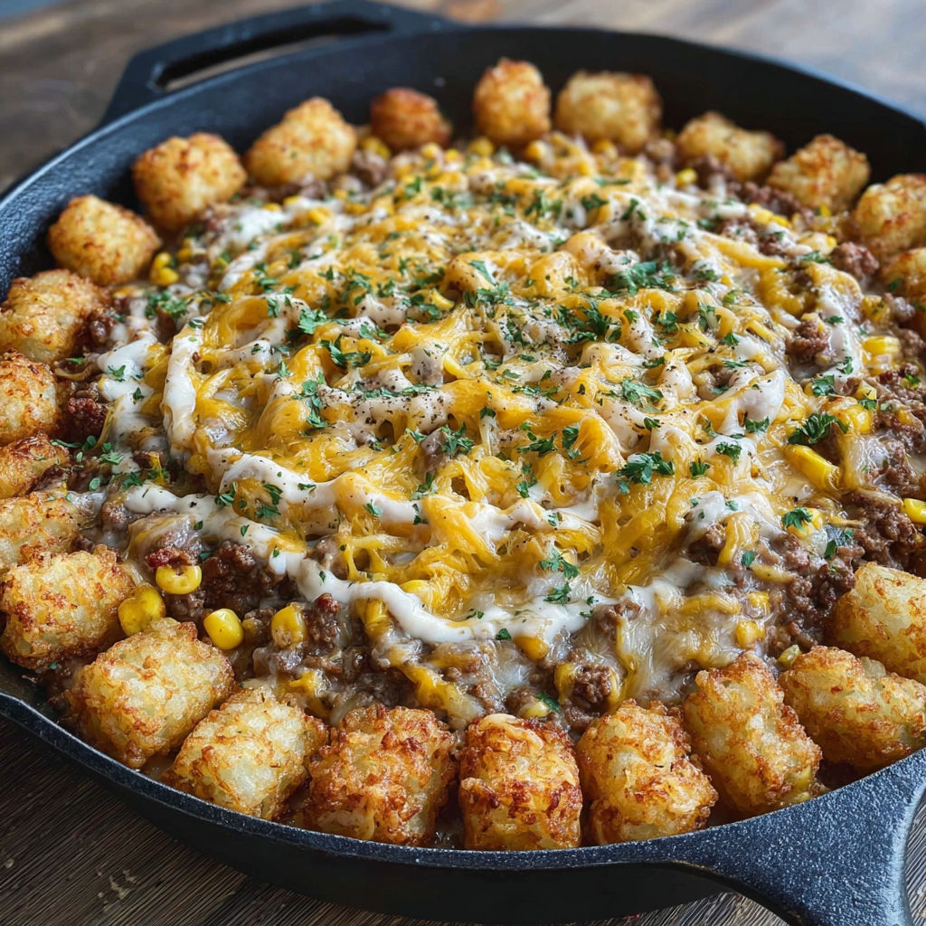 A delicious one-pan meal, Cowboy Casserole, is ready to be served.