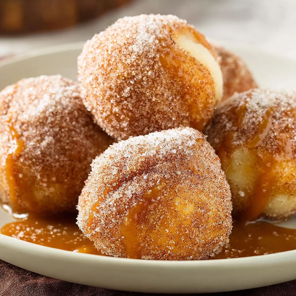 A plate of Caramel Apple Pie Bombs, a delicious dessert.