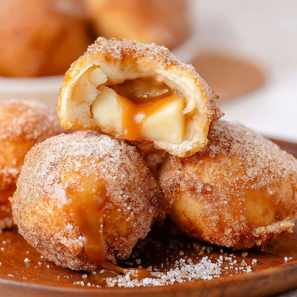 A plate of sugar-coated doughnuts with a caramel glaze.