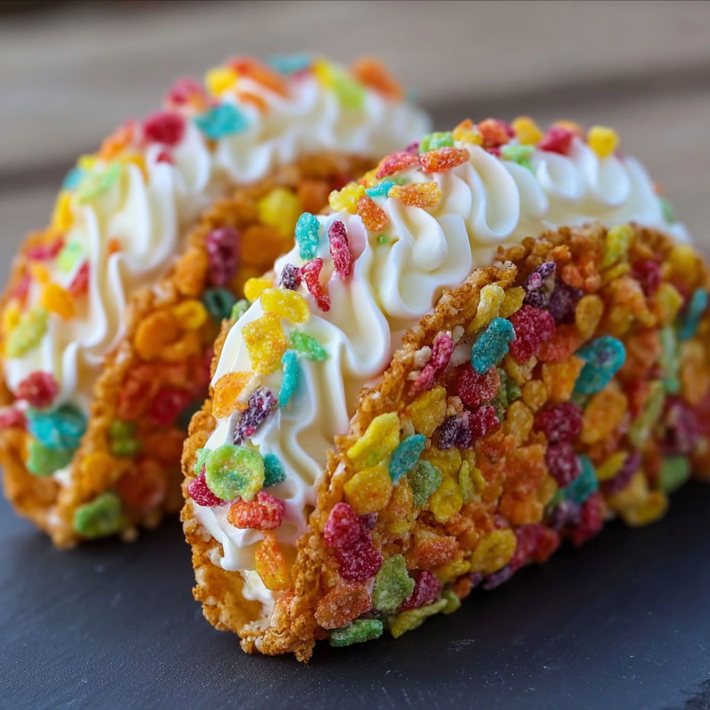 A delicious dessert made with Fruity Pebbles cereal and cream cheese.