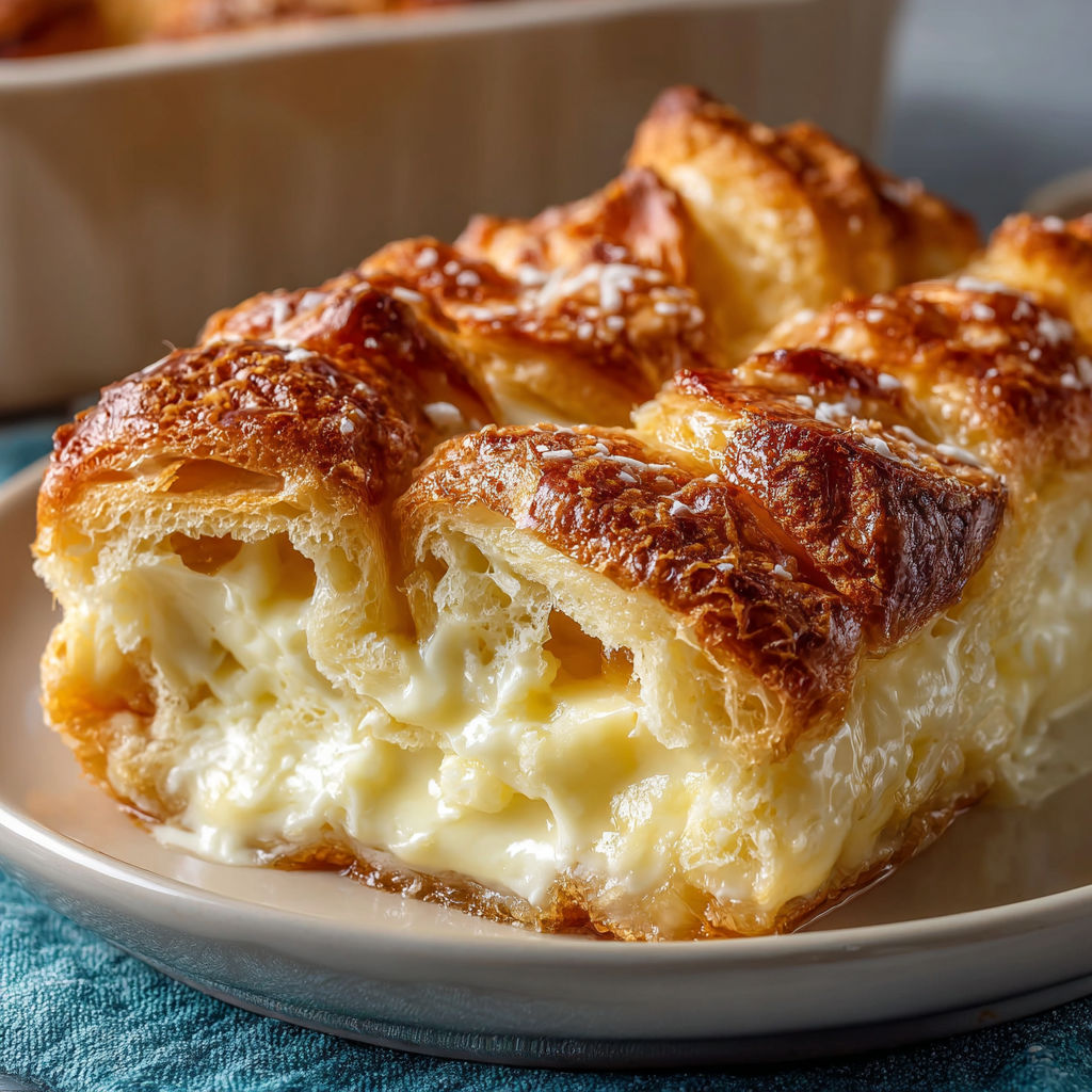 A plate of pastry with a flaky crust and a creamy filling.