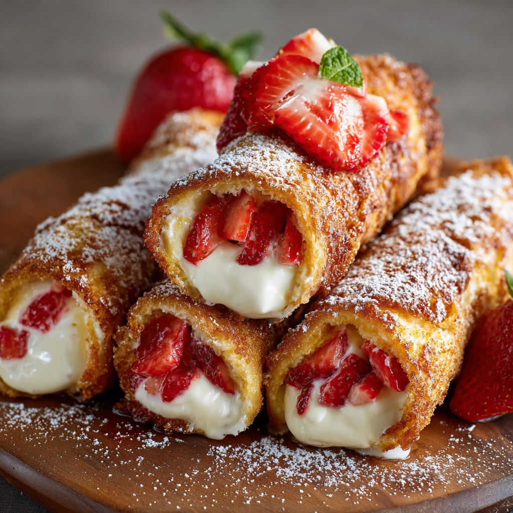 A plate of delicious strawberry cream rolls.