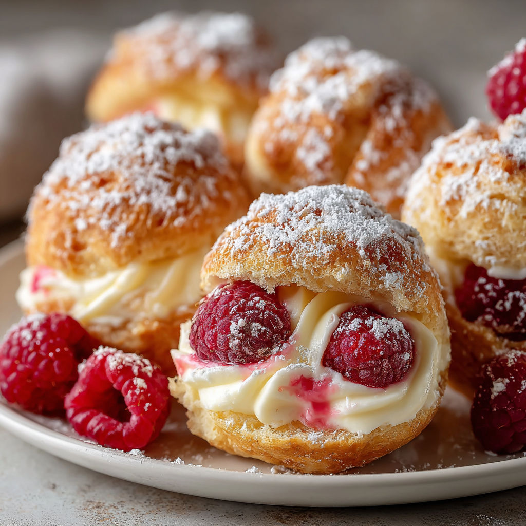 A plate of Raspberry Cream Cheese Bites with powdered sugar on top.