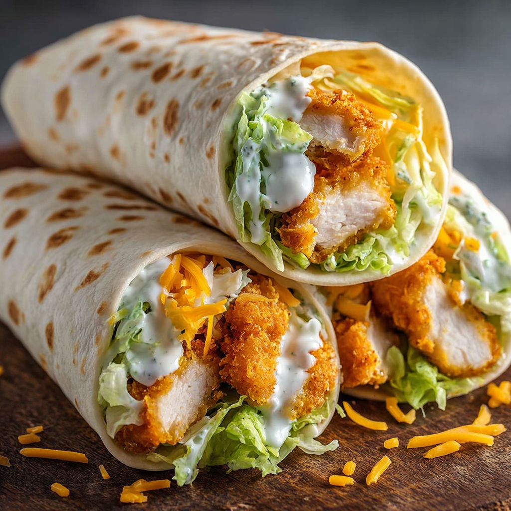A delicious chicken wrap with lettuce and cheese, ready to be enjoyed.