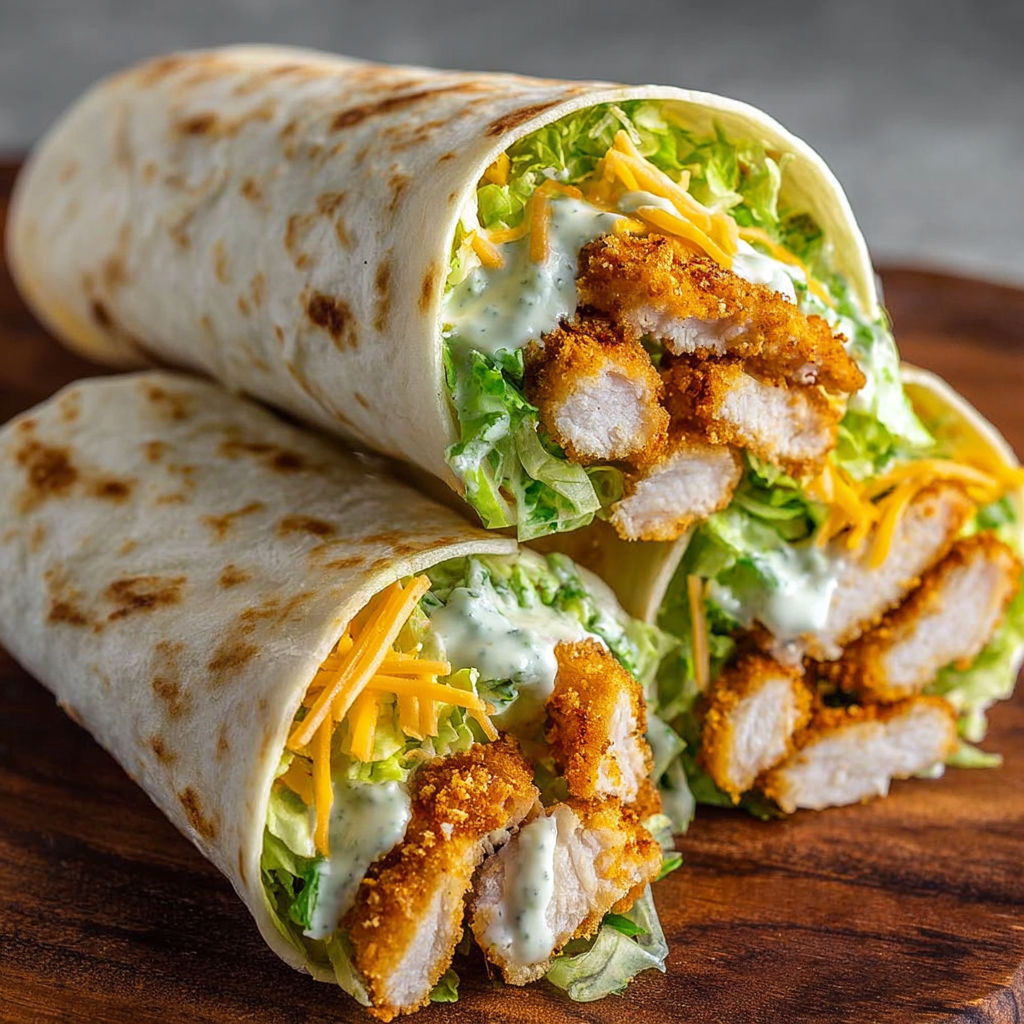 A delicious chicken wrap with lettuce and cheese, ready to be enjoyed.