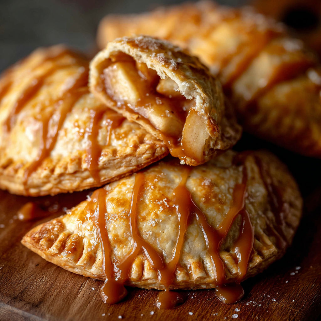 A delicious dessert made from apples and caramel, served in a hand pie.