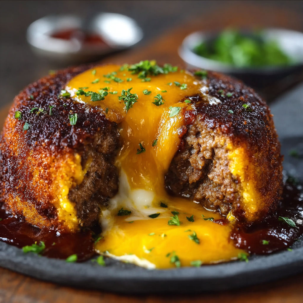A delicious-looking casserole with a fried egg on top, served on a wooden table.