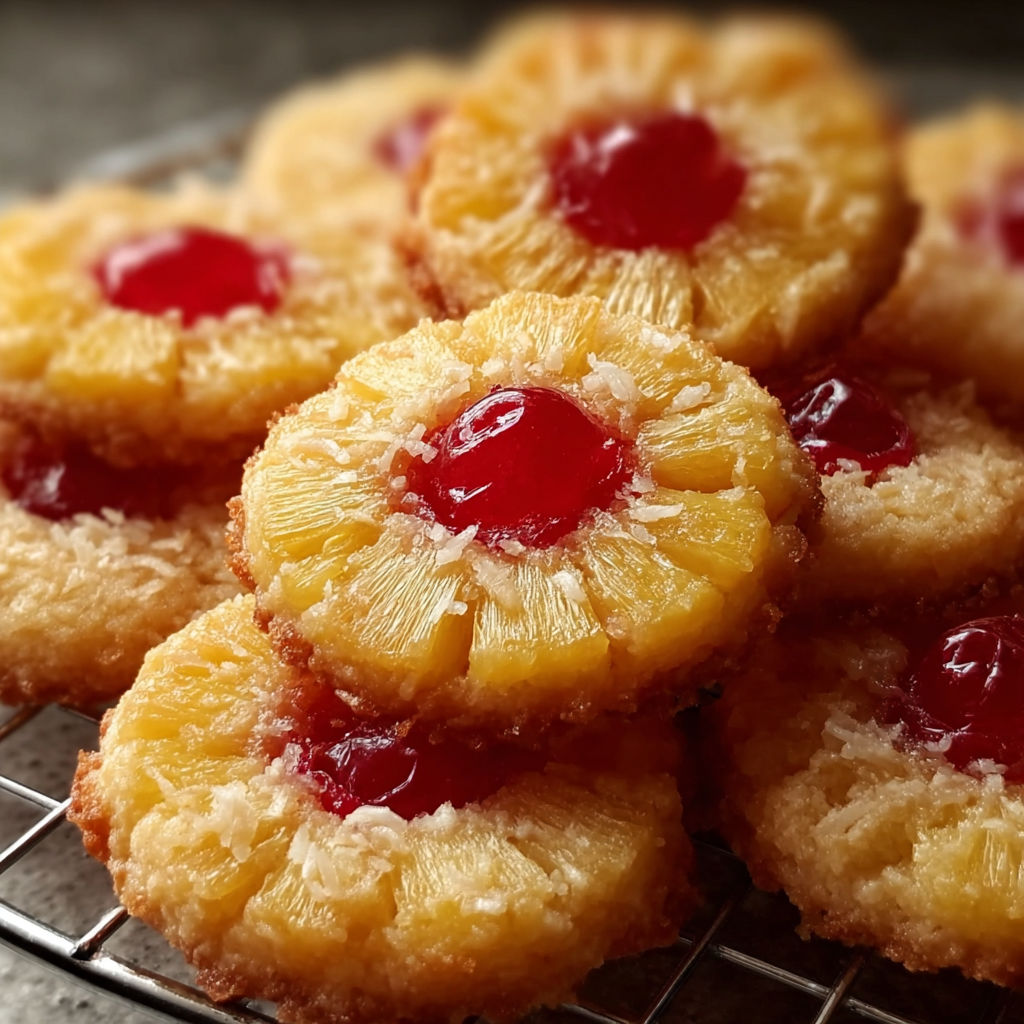A tray of pineapple cookies with jelly in the center.