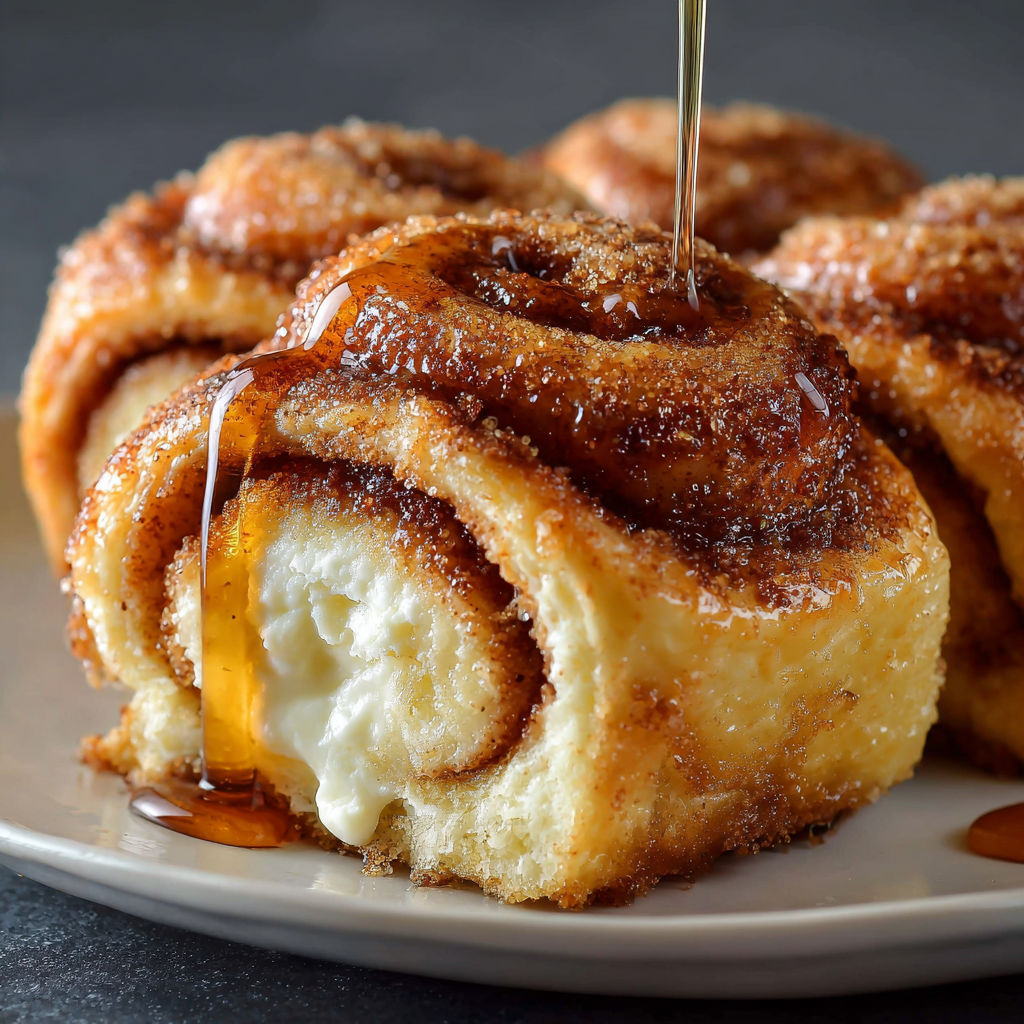A plate of cinnamon rolls with icing drizzled on top.