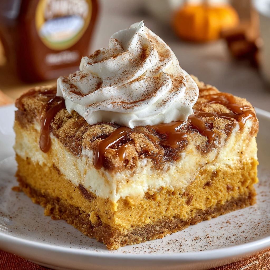 A slice of caramel apple cheesecake with whipped cream on top.