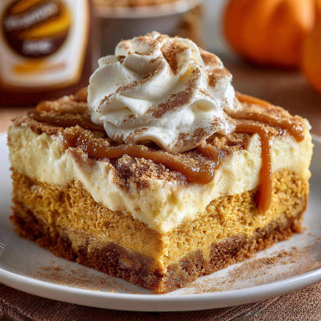 A slice of caramel apple pie with whipped cream on top.