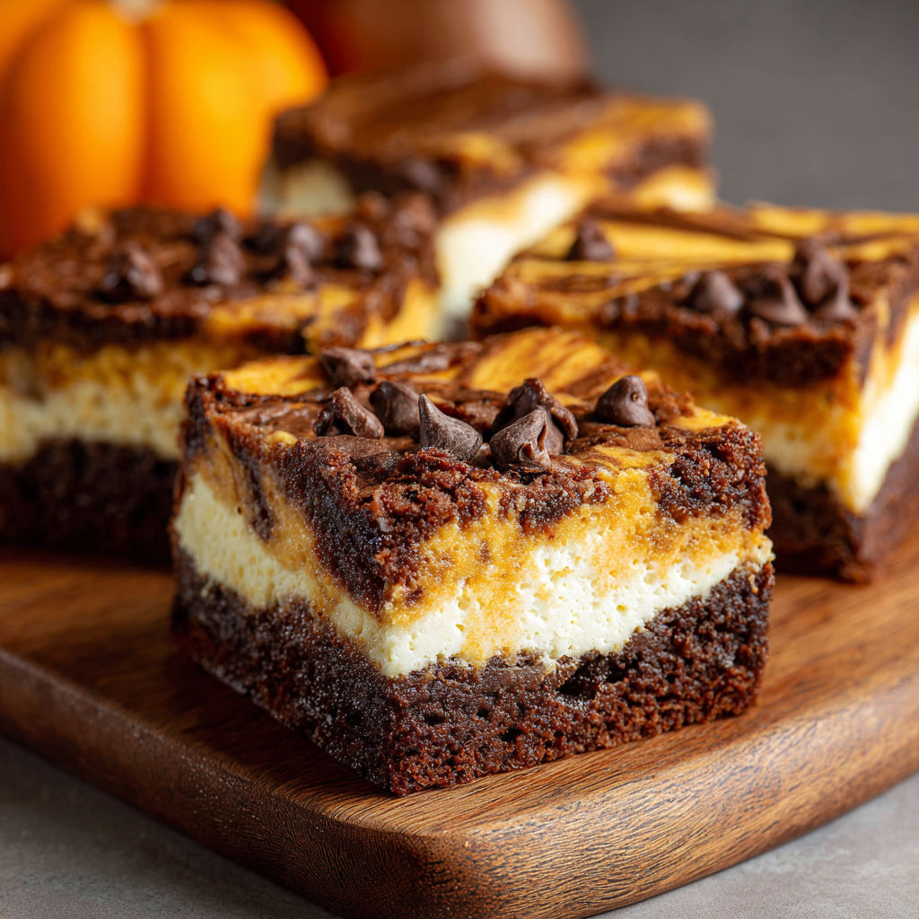 A slice of chocolate and caramel cheesecake on a wooden cutting board.