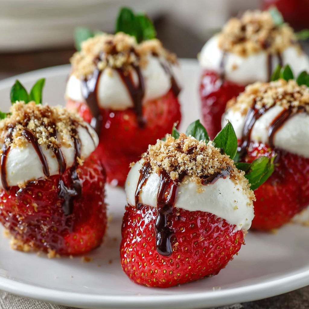 A plate of strawberries with whipped cream and chocolate drizzled on top, creating a delicious and indulgent dessert.