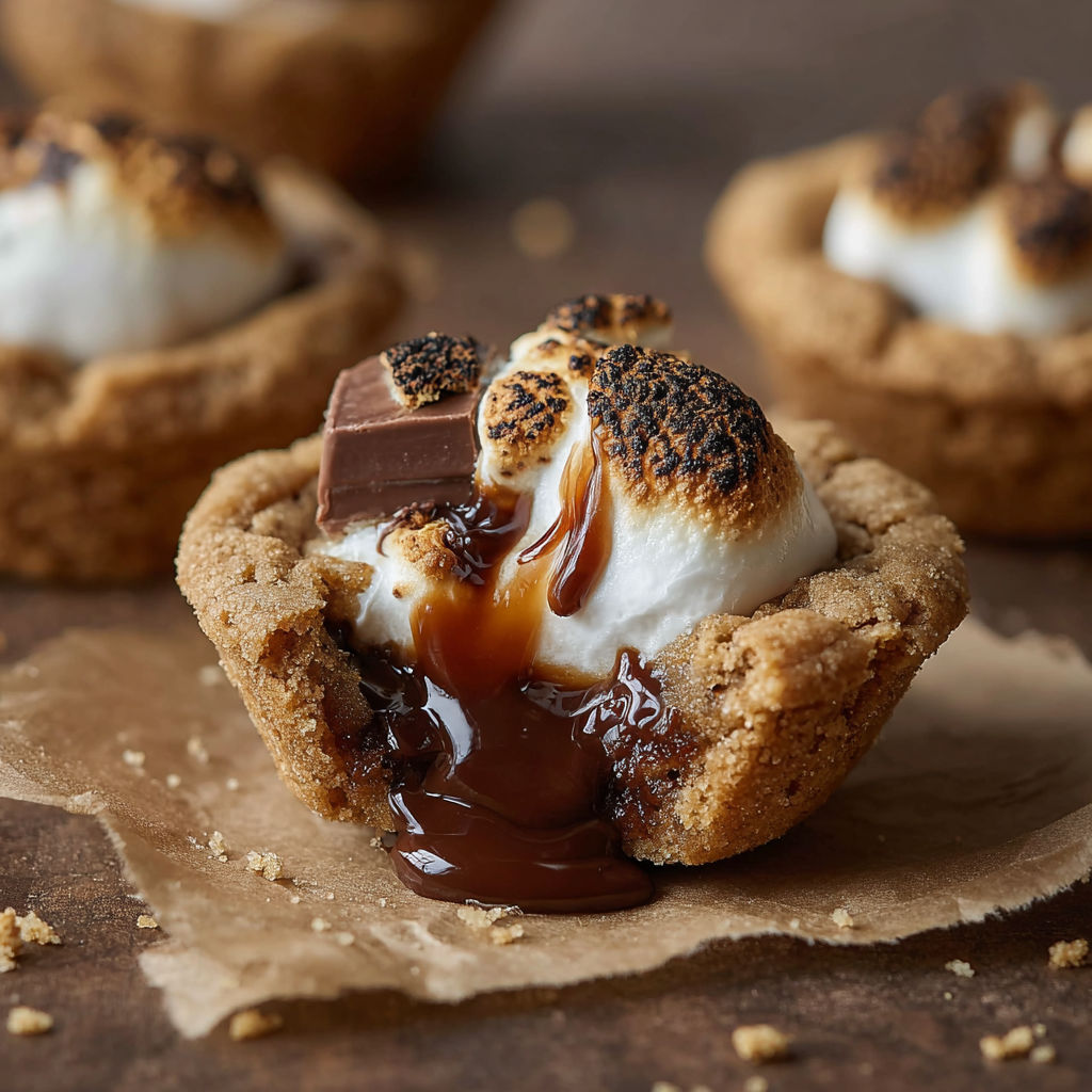 A delicious dessert made with marshmallows and chocolate sauce, served in a cookie cup.