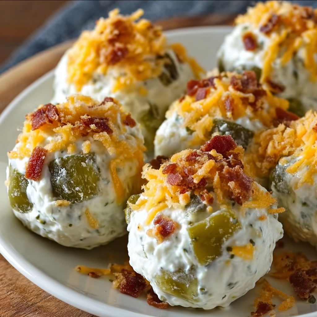 A plate of cheesy pickle bombs, a delicious appetizer.