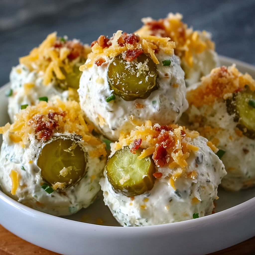 A plate of bacon and pickle stuffed mushrooms.
