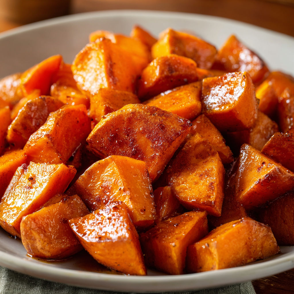 A bowl filled with roasted sweet potatoes.