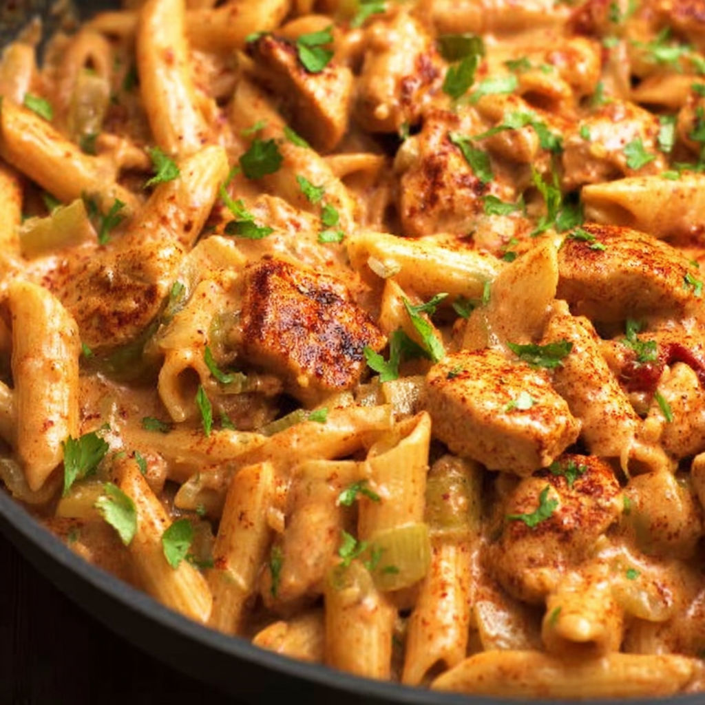 A delicious Creamy Cajun Tomato Pasta dish is served in a bowl.