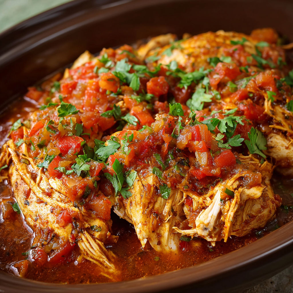 A delicious meal of Slow Cooker Salsa Chicken is served in a bowl.