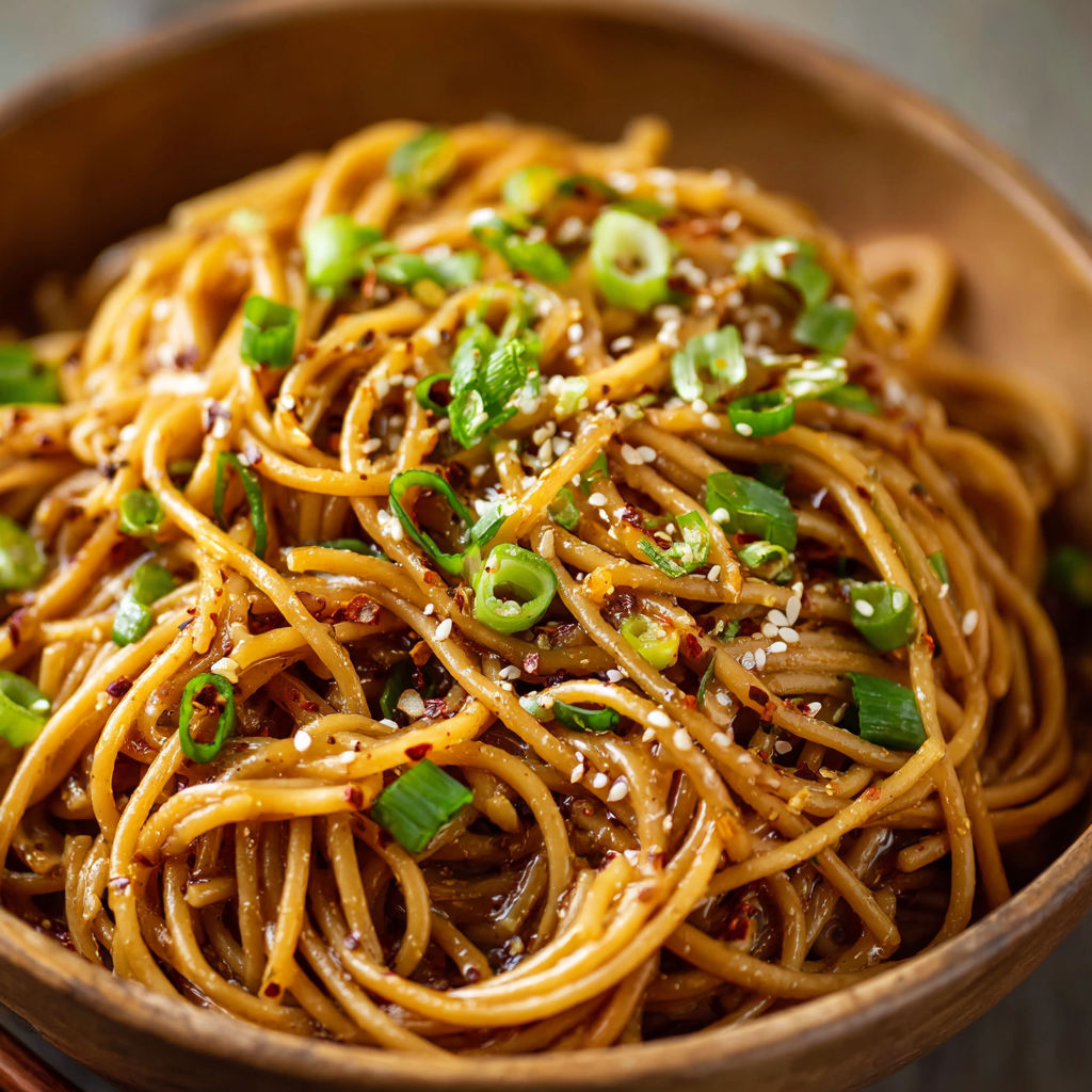 A bowl of noodles with vegetables and spices, possibly a stir fry dish.