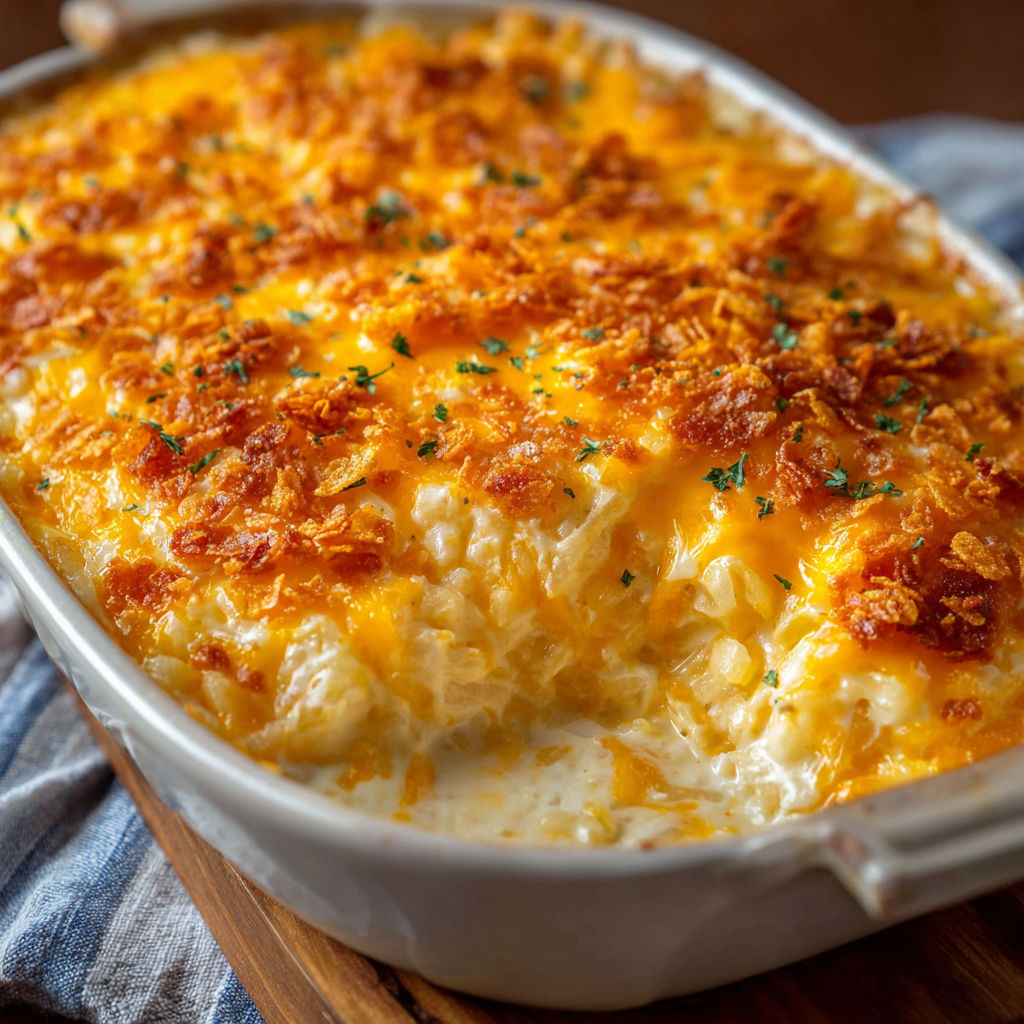 A delicious looking casserole dish filled with cheesy goodness.