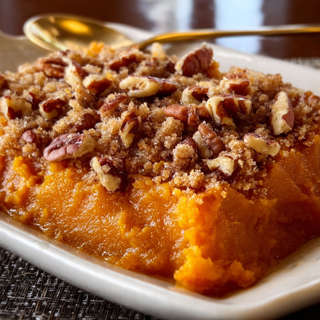 A plate of food with a spoon on top, the food is a dessert made with carrots.