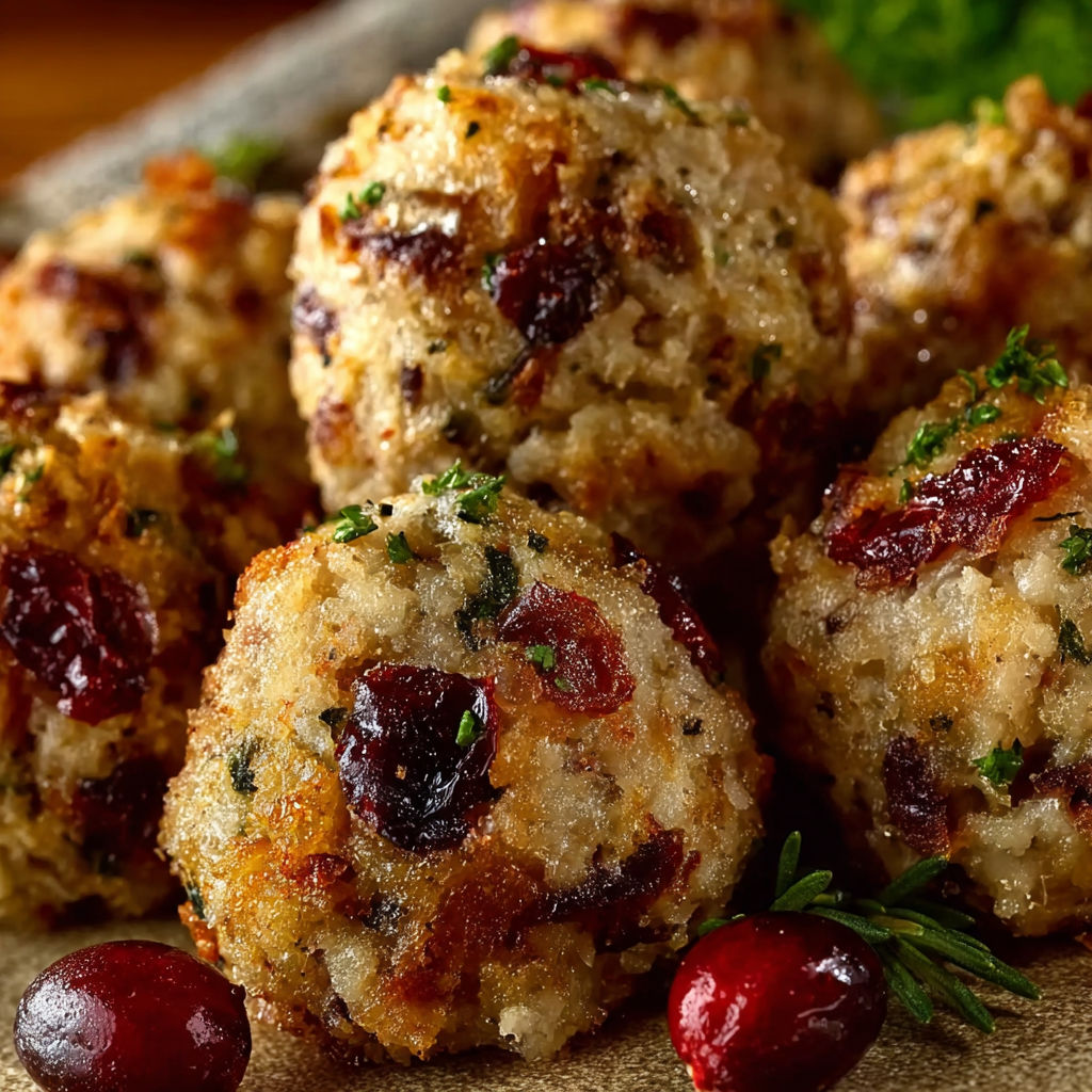 A plate of meatballs with a cranberry sauce and a green garnish.