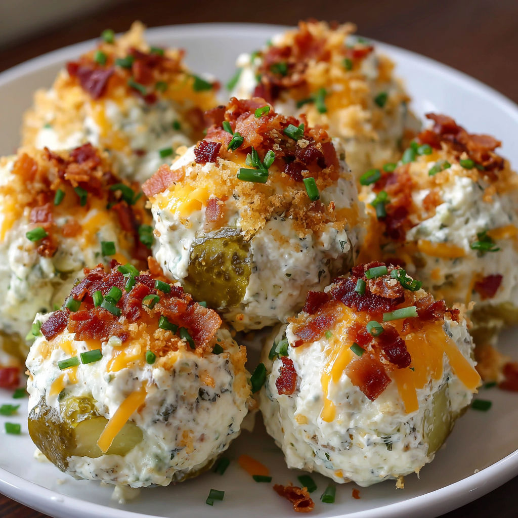 A plate of cheesy pickle bombs, a delicious appetizer.