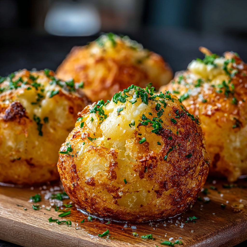 A plate of Crispy Potato & Cheese Bombs, ready to be enjoyed.