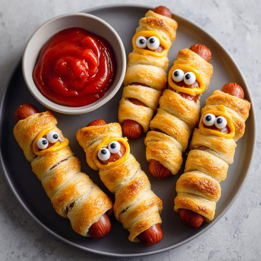 A plate of hot dogs with mustard and ketchup, along with a bowl of ketchup.